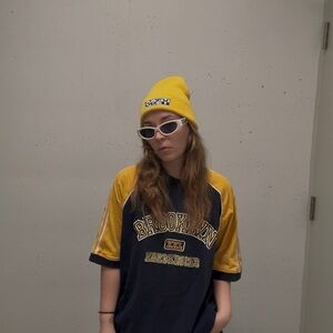 Y2K School of Hard Knocks Navy & Yellow Embroidered Skater Brooklyn Baggy Tee